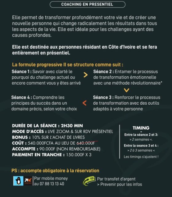 SÉANCE DE COACHING - FORMULE PROGRESSIVE